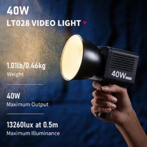 ULANZI LT028 40W Portable LED Video Light with 3400mAh Build-in Battery, Metal Mini Dual Color Temperature COB Continuous Output Lighting Handheld Spotlight 2500K-6500K for Video