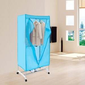 Portable Dryer 110V 1000W Electric Clothes Dryer Machine Fast Garment Dryer Heater 2-Tier Rolling Clothing Drying Rack with Wheels for Home Dorm Hotel Travel, Blue