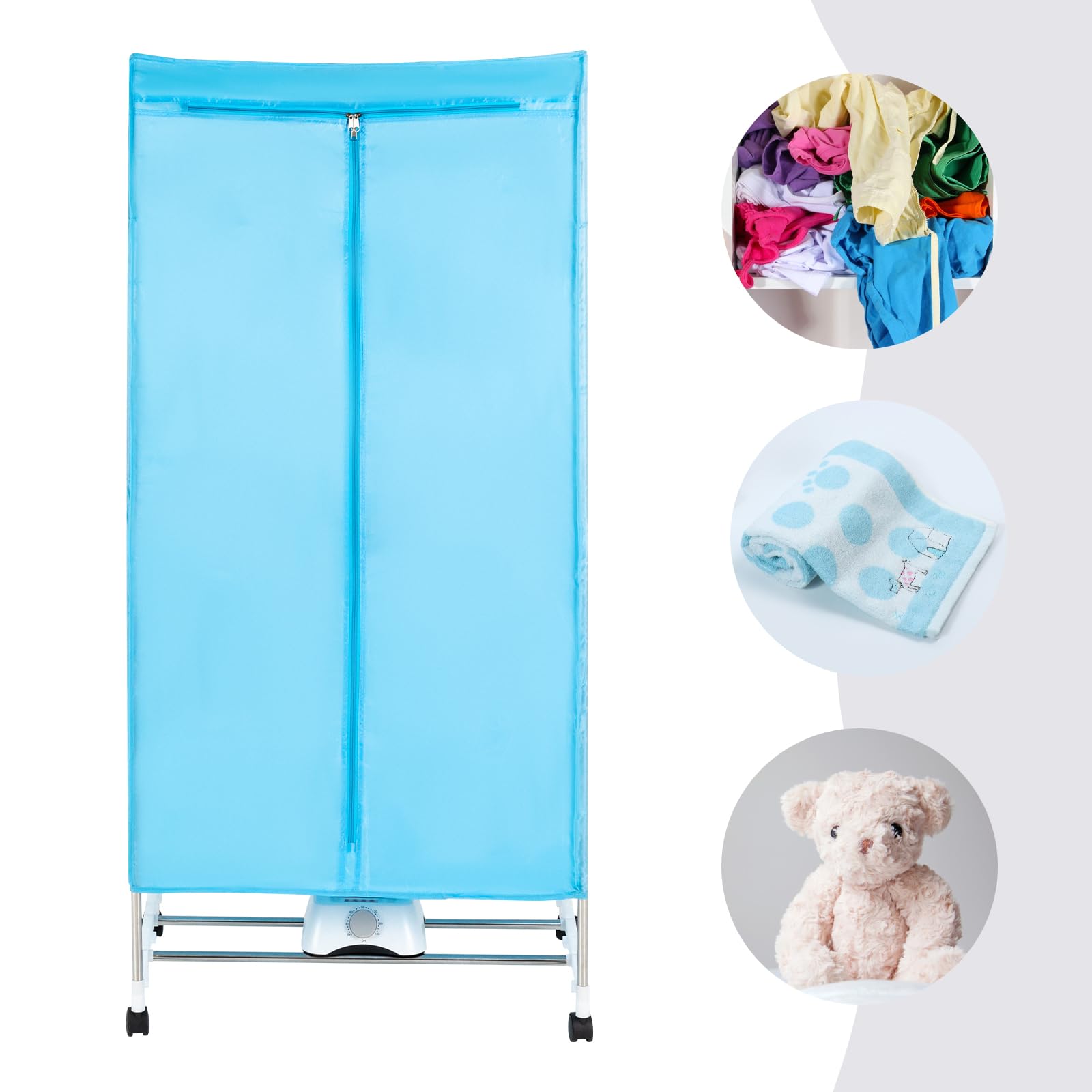 Portable Dryer 110V 1000W Electric Clothes Dryer Machine Fast Garment Dryer Heater 2-Tier Rolling Clothing Drying Rack with Wheels for Home Dorm Hotel Travel, Blue