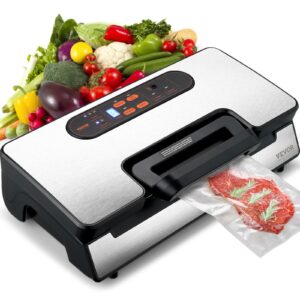 vevor vacuum sealer machine, food sealer machine，dry and moist food storage, automatic and manual air sealing system with built-in cutter, with seal bag， external hose 90kpa 130w powerful dual pump