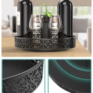 Lazy Susan Organizer, 12 Inch Lazy Susan Turntable for Cabinet, Turntable Organizer for Pantry Vanity Tray Countertop Spice Rack Kitchen Bathroom, Large Lazy Susan with 2 Removable Liners, Black