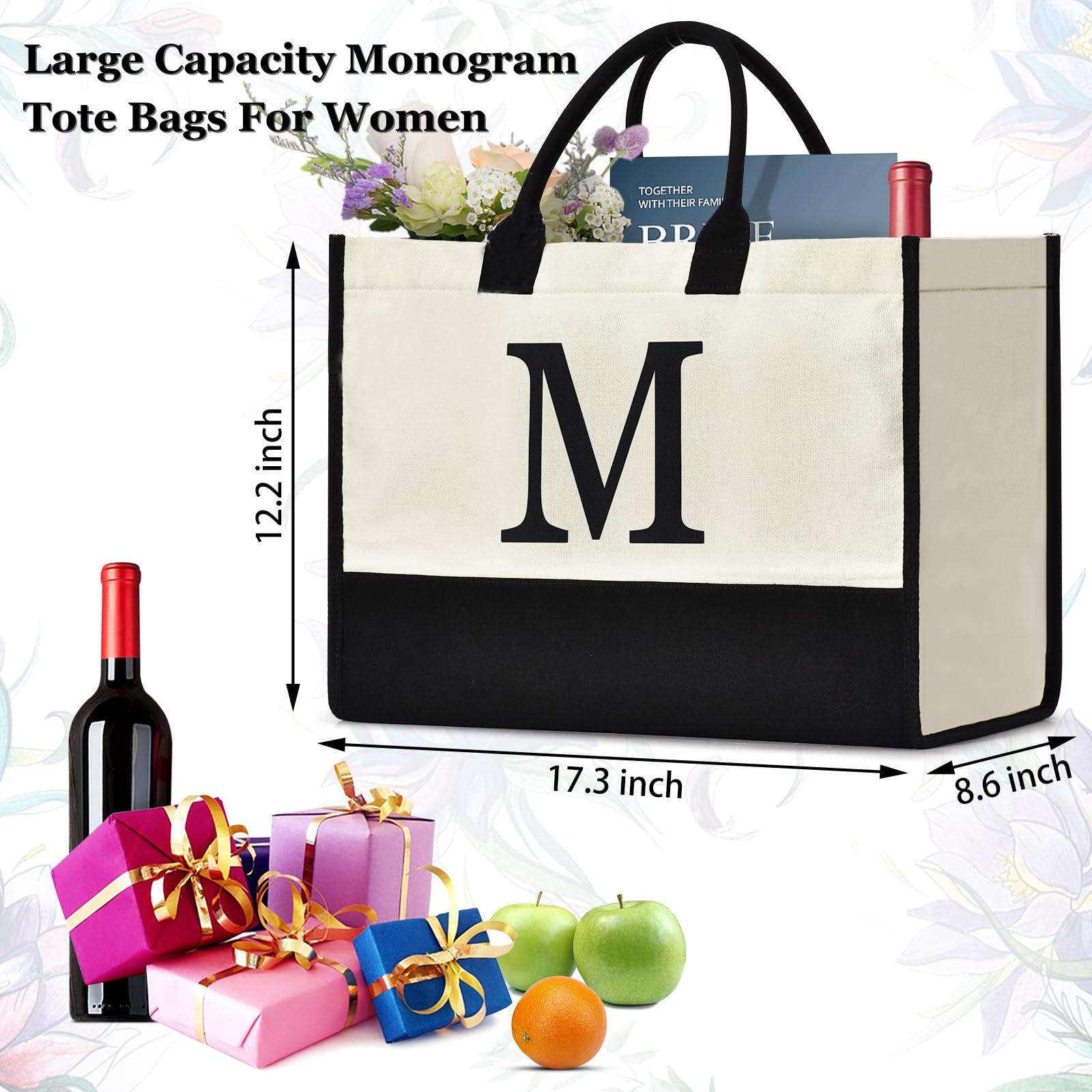 GASSDA Initial Canvas Tote Bag, Birthday Gifts For Women, Monogram Personalized Gifts For Women Mom Teachers Bridesmaids (M 3PCS)