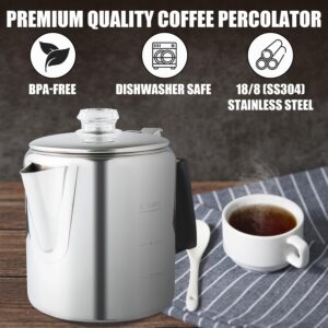 APOXCON Multi Use Coffee Percolator with Heat Resistant Glass Knob & Antiflaming Silica Handle Stainless Steel Coffee Maker Using On any Stovetop Induction Stove Electric Stove Campfire Stove 6 Cup