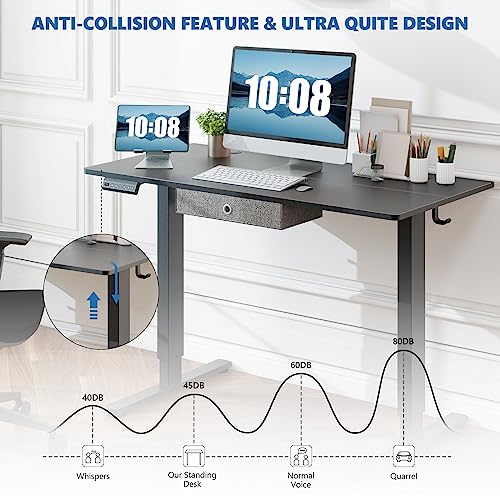 Standing Desk with Drawer, 63 x 24 Inch Home Office Electric Stand Up Desk with Drawer Storage, Height Adjustable Sit Stand Ergonomic Computer Desk with Wire Hole and Hook for Workstation, Study