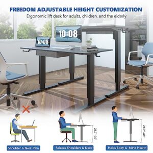 Standing Desk with Drawer, 63 x 24 Inch Home Office Electric Stand Up Desk with Drawer Storage, Height Adjustable Sit Stand Ergonomic Computer Desk with Wire Hole and Hook for Workstation, Study