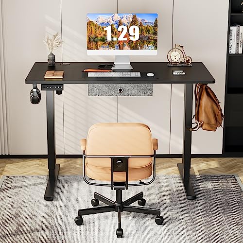 Standing Desk with Drawer, 63 x 24 Inch Home Office Electric Stand Up Desk with Drawer Storage, Height Adjustable Sit Stand Ergonomic Computer Desk with Wire Hole and Hook for Workstation, Study