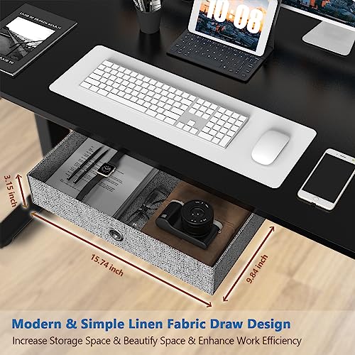 Standing Desk with Drawer, 63 x 24 Inch Home Office Electric Stand Up Desk with Drawer Storage, Height Adjustable Sit Stand Ergonomic Computer Desk with Wire Hole and Hook for Workstation, Study