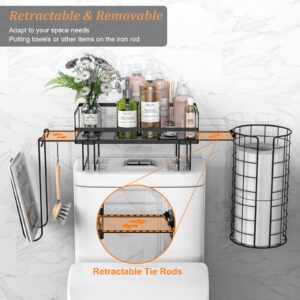 Multifunctional Over The Toilet Storage Shelf with Paper Holder, Bathroom Organizer Shelf Above Toilet Storage with Storage Rack, Adjustable Toilet Storage Rack, No Drilling Space Saver, Metal Black