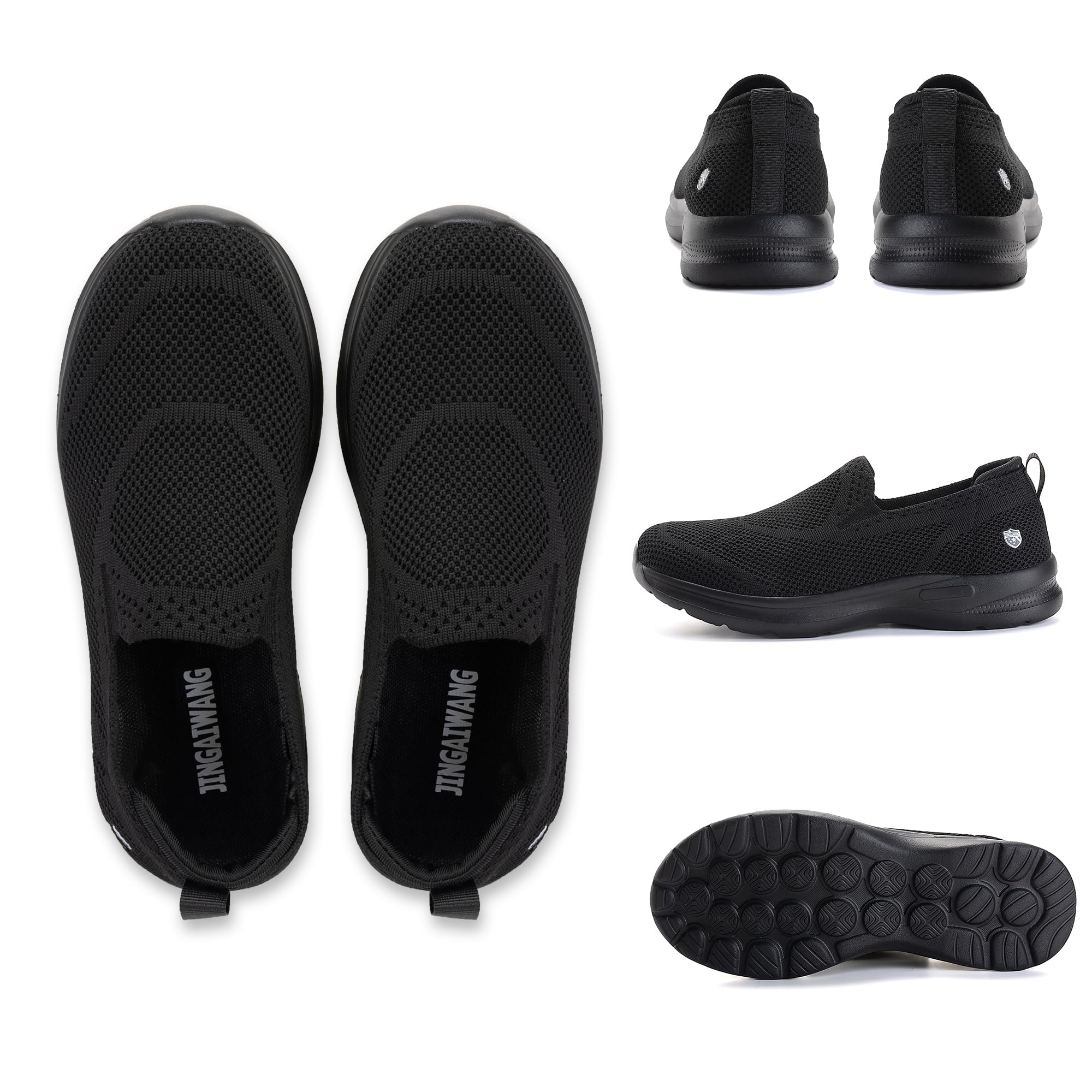 JINGAIWANG All Season Shoes Mesh Walking Breathable Comfort Slip-on Outdoor Non Slip Light Leisure Black