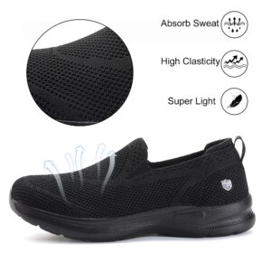 JINGAIWANG All Season Shoes Mesh Walking Breathable Comfort Slip-on Outdoor Non Slip Light Leisure Black