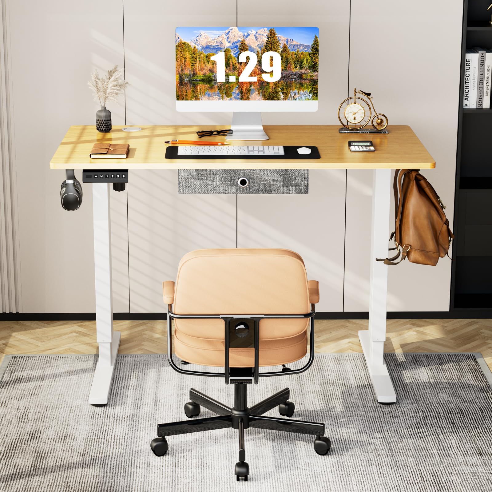 Standing Desk with Drawer, 40 x 24 Inch Home Office Electric Stand Up Desk with Drawer Storage, Height Adjustable Sit Stand Ergonomic Computer Desk with Wire Hole and Hook for Workstation, Study