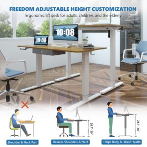 Standing Desk with Drawer, 40 x 24 Inch Home Office Electric Stand Up Desk with Drawer Storage, Height Adjustable Sit Stand Ergonomic Computer Desk with Wire Hole and Hook for Workstation, Study