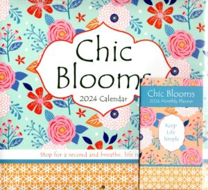 chic blooms - 2024 12-month wall calendar + pocket planner (pack of 2)