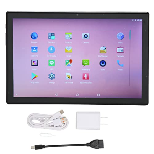 GLOGLOW 10 Inch Tablet PC, 5G WiFi 128GB Expand Support Dual Speakers 100‑240V WiFi Tablet Dual SIM Card Slot for Travel (US Plug)