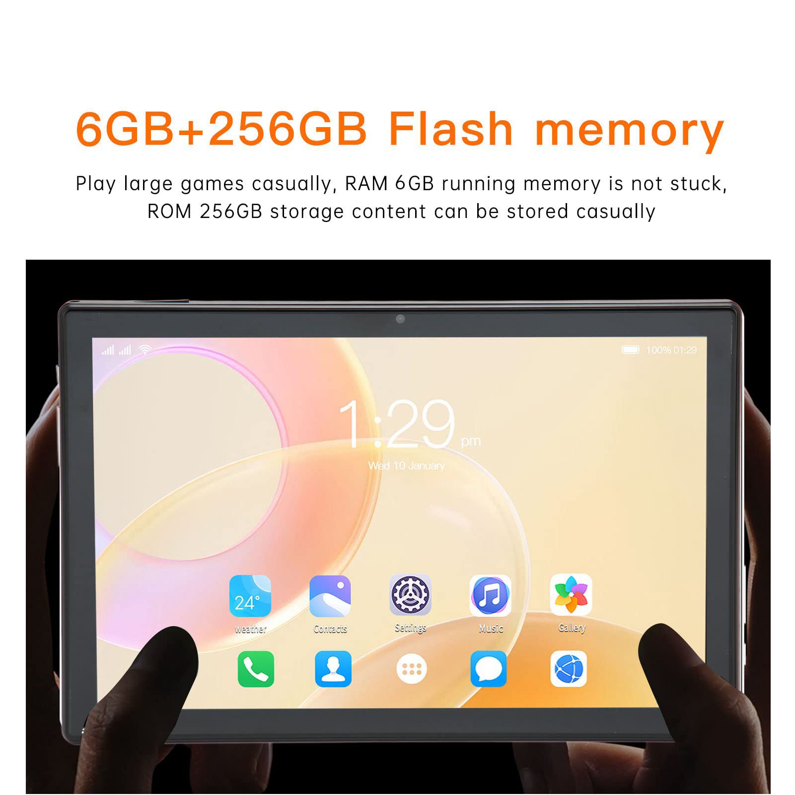 GLOGLOW Office Tablet, 6GB RAM 256GB ROM Octa Core CPU Student Tablet 7000mAh 10 Inch IPS Black Dual Camera for Study (US Plug)