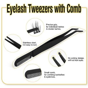Lash Bond and Seal with Lash Tweezers Kit 2 in 1 Lash Glue and Eyelash Applicator with Comb Waterproof Cluster Lashes Adhesive and Tweezers Pack
