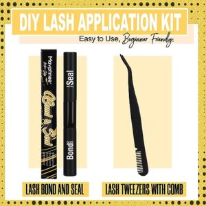 Lash Bond and Seal with Lash Tweezers Kit 2 in 1 Lash Glue and Eyelash Applicator with Comb Waterproof Cluster Lashes Adhesive and Tweezers Pack