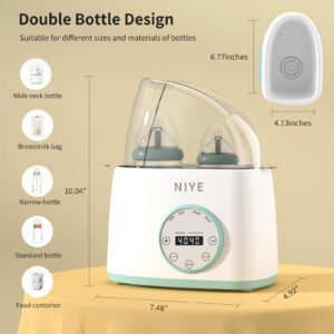 NIYE Double Bottle Warmer for Breastmilk Baby Bottle Warmers for All Bottles for Travel Portable Milk Warmer On The Go,Heating,Thawing&Boiling, Accurate Temperature Adjustment, 24h Constant Mode