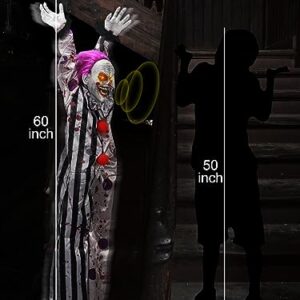 Scary Clown Halloween Decorations Outdoor Hanging Talking Clown Animatronics with Light Up Red Eyes, Sound & Touch Activated for Indoor Yard Haunted House Decor