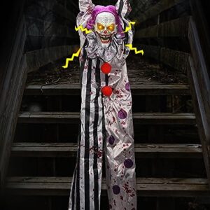 Scary Clown Halloween Decorations Outdoor Hanging Talking Clown Animatronics with Light Up Red Eyes, Sound & Touch Activated for Indoor Yard Haunted House Decor