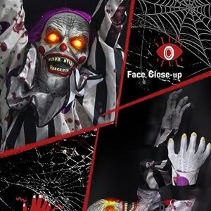 Scary Clown Halloween Decorations Outdoor Hanging Talking Clown Animatronics with Light Up Red Eyes, Sound & Touch Activated for Indoor Yard Haunted House Decor