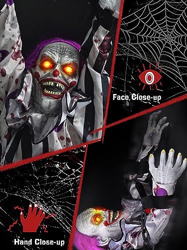 Scary Clown Halloween Decorations Outdoor Hanging Talking Clown Animatronics with Light Up Red Eyes, Sound & Touch Activated for Indoor Yard Haunted House Decor