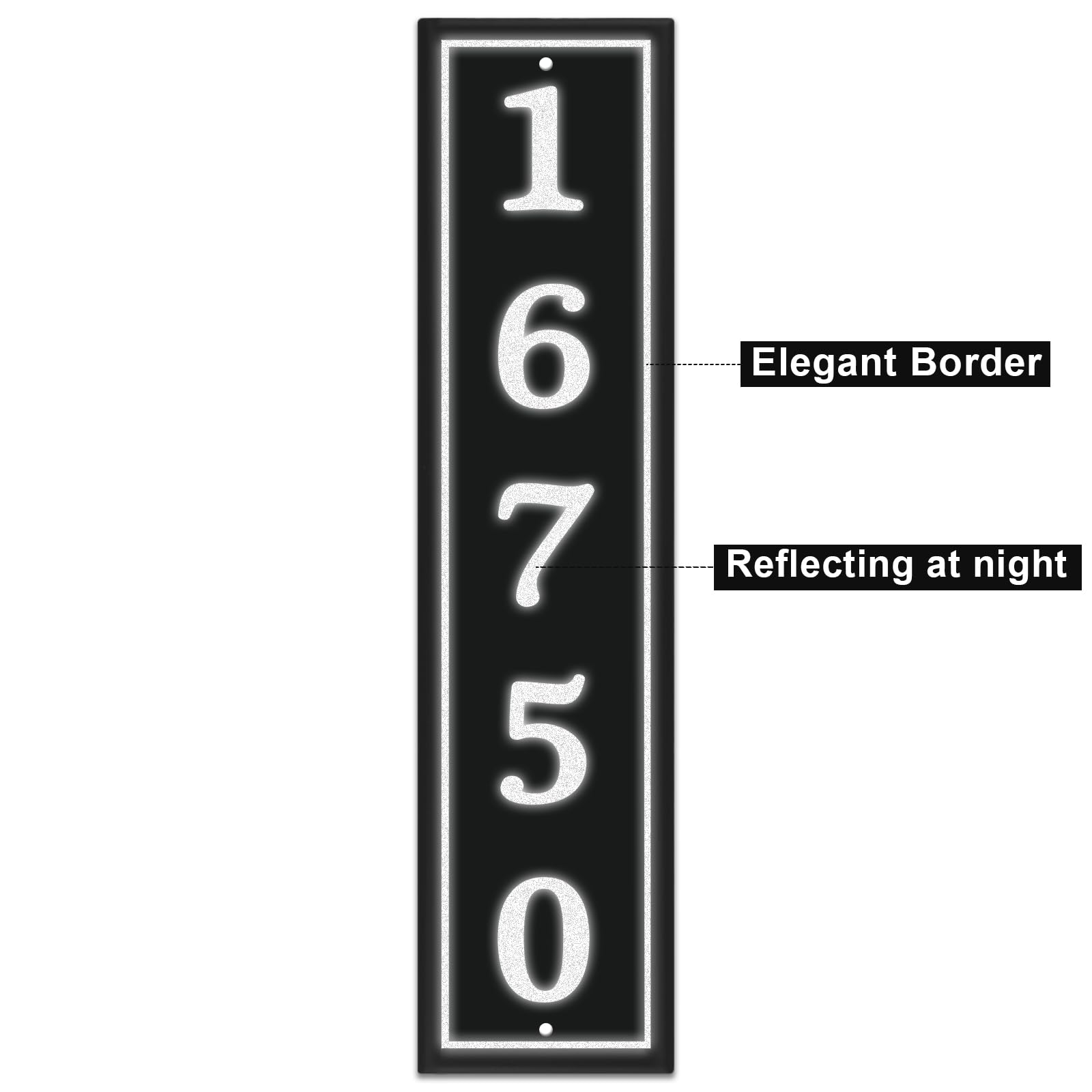 Personalized Reflective Address Plaque, Custom Aluminum Address Sign for Mailbox, House, Street, Outside, Vertical House Number Sign with Two Screw, 16" x 3.5" (Black or Green)