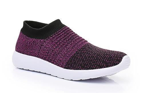 CullForYou Women's Flexible Knit Walking Shoe (8 M US,Purple/Black)