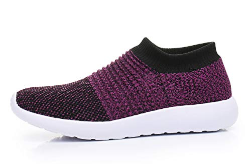 CullForYou Women's Flexible Knit Walking Shoe (8 M US,Purple/Black)