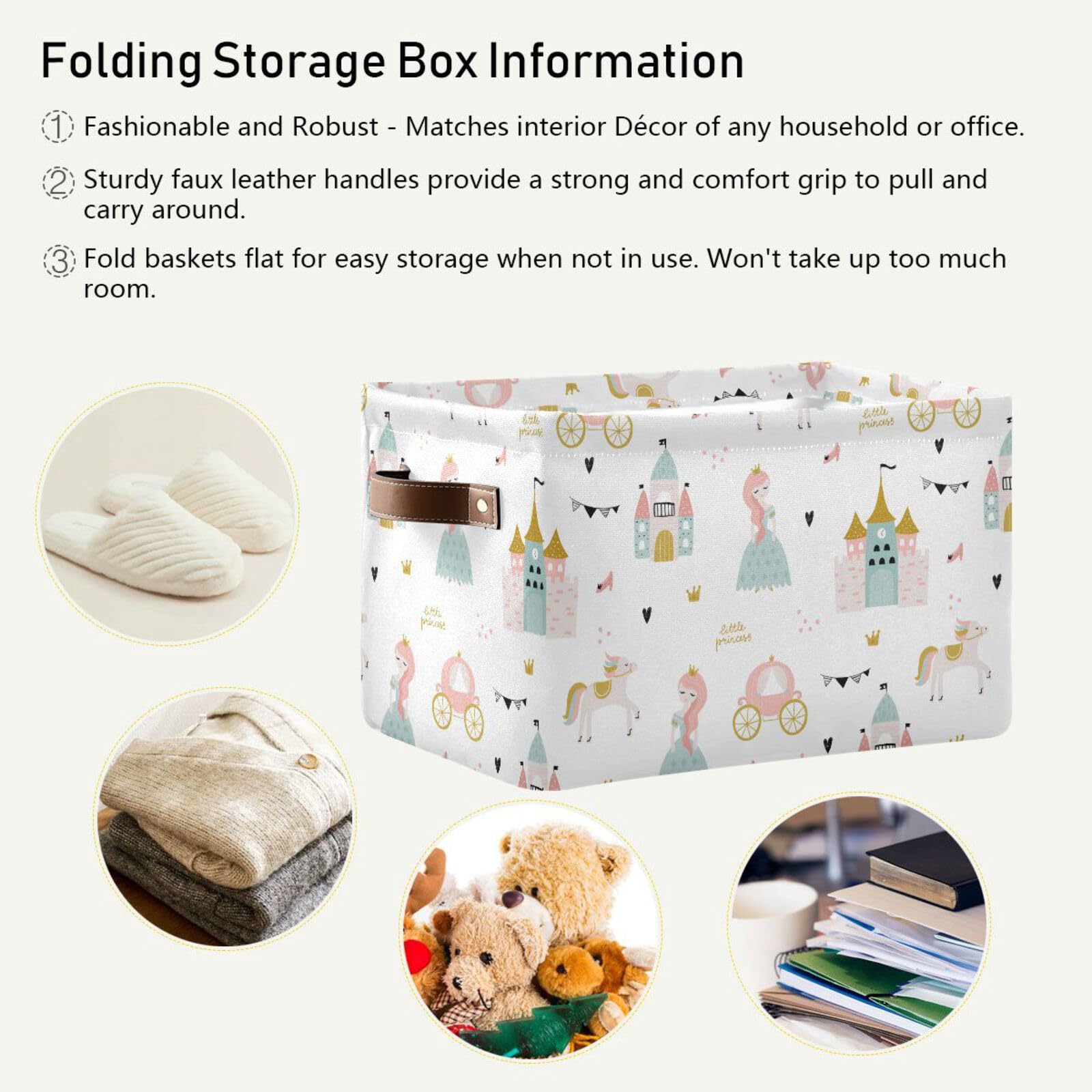 xigua Princess Castle Foldable Canvas Storage Bin, Sturdy Fabric Storage Basket with Handles, Storage Cube Box for Organizing Shelf Nursery Toy Closet 1PCS#1214