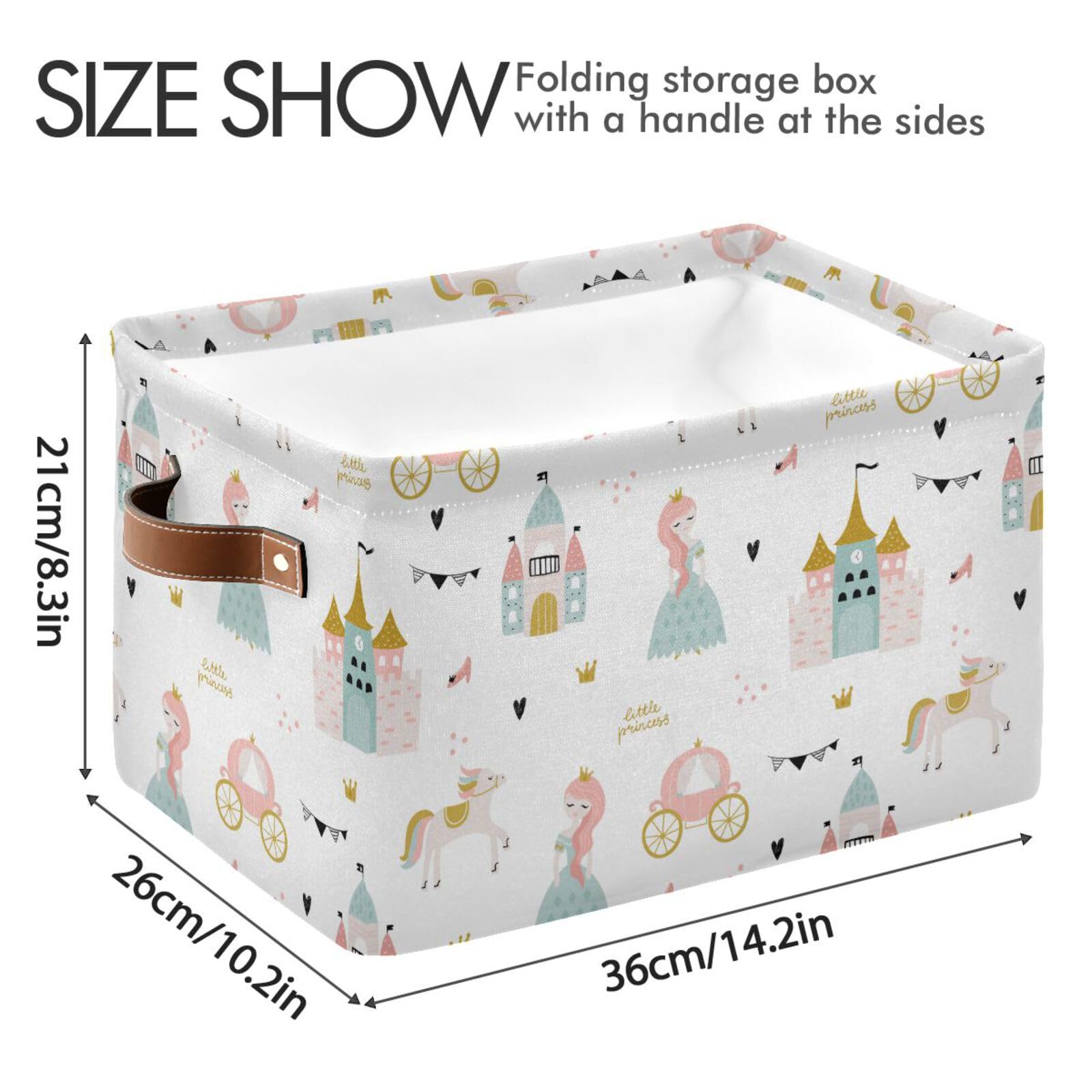 xigua Princess Castle Foldable Canvas Storage Bin, Sturdy Fabric Storage Basket with Handles, Storage Cube Box for Organizing Shelf Nursery Toy Closet 1PCS#1214