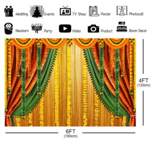 Lofaris India Pooja Photography Backdrop Puja Ganpati Pooja Traditional Mehndi Festival Background Decorations Wedding Party Marigold Garlands Photo Props 6x4ft