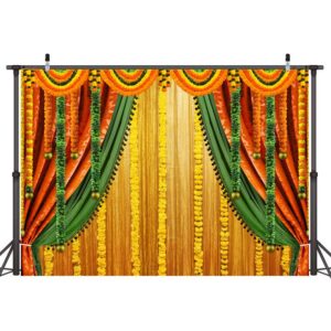 Lofaris India Pooja Photography Backdrop Puja Ganpati Pooja Traditional Mehndi Festival Background Decorations Wedding Party Marigold Garlands Photo Props 6x4ft