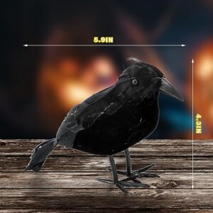 Abakuku 6 Pack Halloween Crow Decorations - Realistic Handmade Crow Black Feathered Crow, Halloween Crows and Ravens Decor, Scary Black Ravens Birds for Outdoors and Indoors Halloween Decor