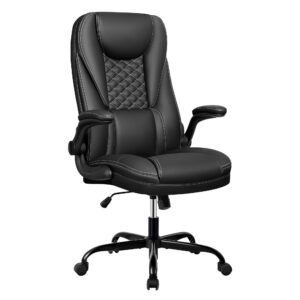 guessky office chair, big and tall office chair executive office chair ergonomic leather chair with lumbar support high back home office desk chairs computer chair with adjustable flip-up arms (black)