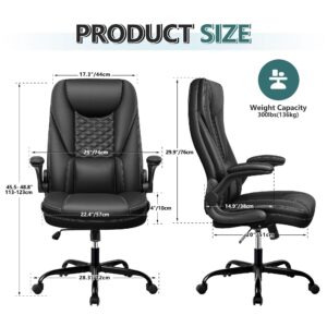 Guessky Office Chair, Big and Tall Office Chair Executive Office Chair Ergonomic Leather Chair with Lumbar Support High Back Home Office Desk Chairs Computer Chair with Adjustable Flip-Up Arms (Black)