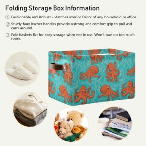 xigua Un Orange Octopus Foldable Canvas Storage Bin, Sturdy Fabric Storage Basket with Handles, Storage Cube Box for Organizing Shelf Nursery Toy Closet 2PCS#795