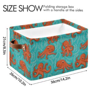 xigua Un Orange Octopus Foldable Canvas Storage Bin, Sturdy Fabric Storage Basket with Handles, Storage Cube Box for Organizing Shelf Nursery Toy Closet 2PCS#795