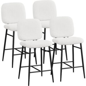 yaheetech bar stools set of 4 boucle stool fabric counter height bar stools upholstery bar chairs with metal legs for pub kitchen dining room bar, white