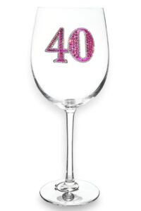 the queens' jewels 40th birthday jeweled stemmed wine glass, 21 oz. - unique gift for women, birthday, cute, fun, not painted, decorated, bling, bedazzled, rhinestone