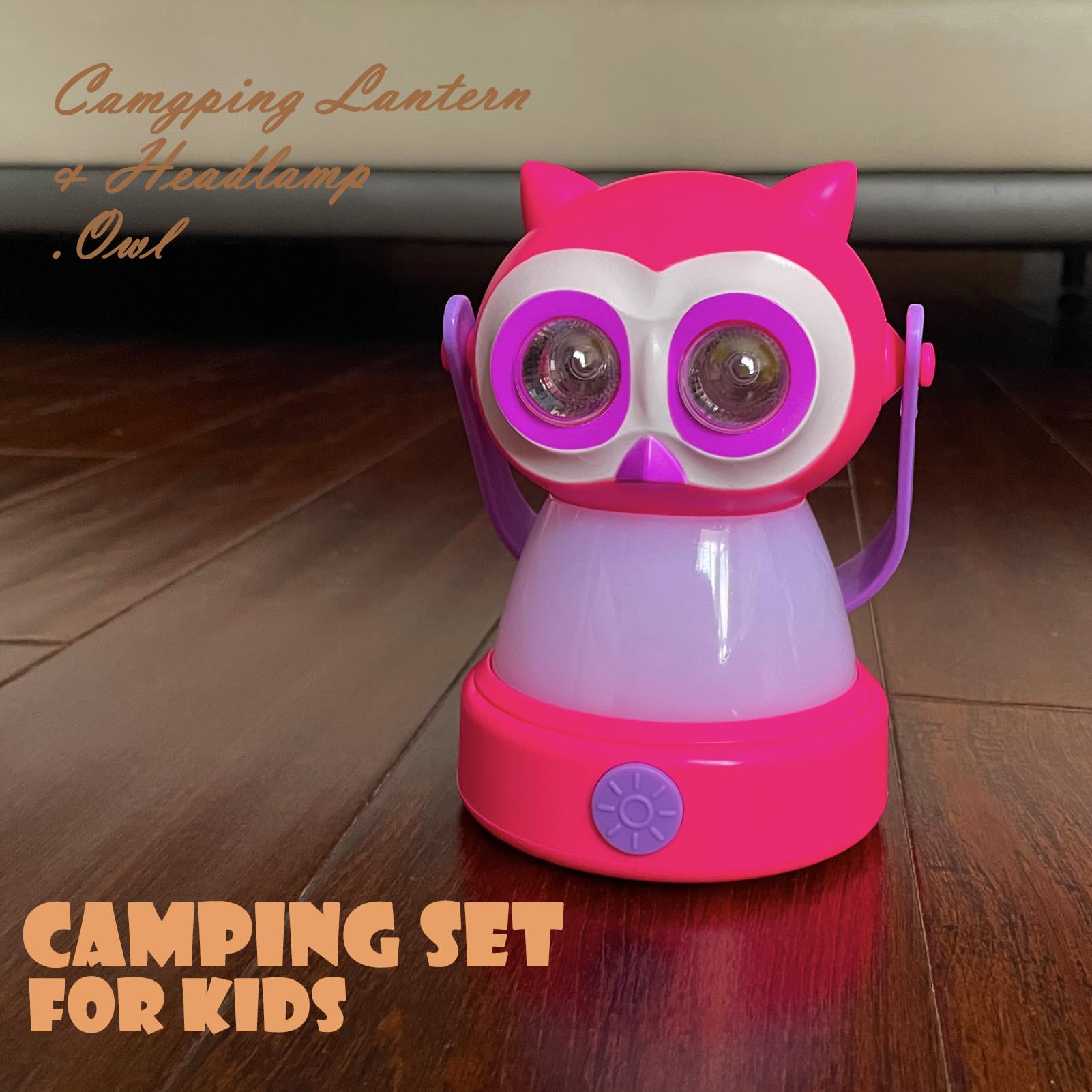 Outdoor Equipment LED Camping Lantern & Headlamp Set for Kids, FANT.LUX Battery Powered Night Light for Emergency, Hurricane, Lightweight Tent Lamp (Pink Owl Set)