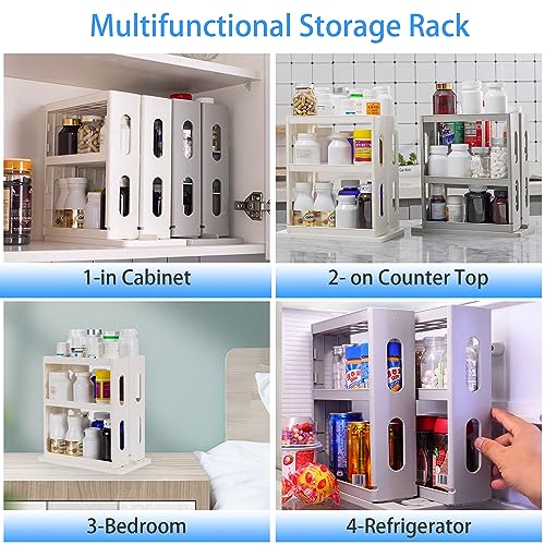 Dutiplus Medicine Organizer 2 Three-Decker Shelves Cabinet Storage Rack Organizer for Holding Vitamins, Supplements Cosmetics 10.82”H x 5.82”W x 10.43”D (Creamy White)