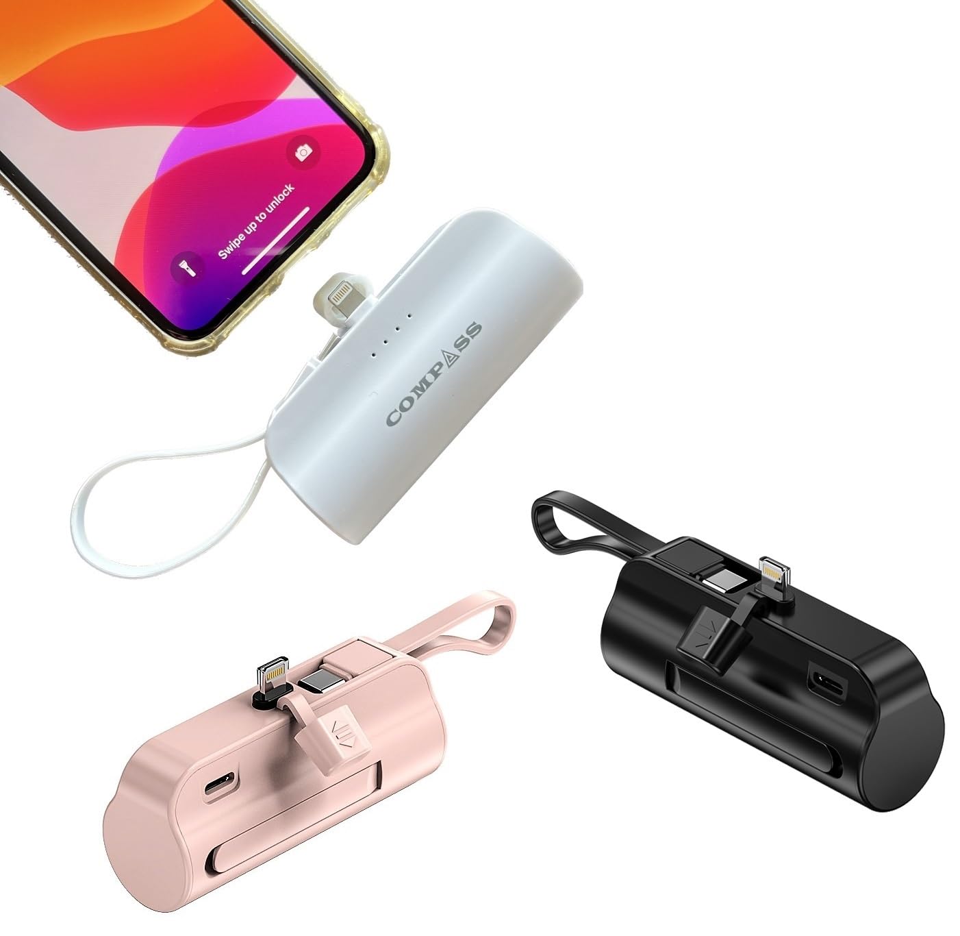 COMPAZZ Mini Portable Charger Power Bank for iPhone, with USB C Cable. Fast Charging Battery Pack Charger Portable Emergency Phone Charger. Travel Essentials Portable Phone Charger 5000mAh Powerbank.