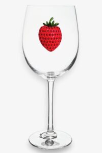 the queens' jewels strawberry jeweled stemmed wine glass, 21 oz. - unique gift for women, birthday, cute, fun, not painted, decorated, bling, bedazzled, rhinestone