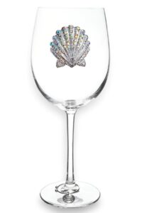 the queens' jewels seashell jeweled stemmed wine glass, 21 oz. - unique gift for women, birthday, cute, fun, not painted, decorated, bling, bedazzled, rhinestone