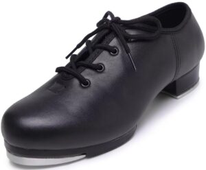 jazz tap shoes for woman: leather lace up tap dance shoes for girls and adult - flat heel split sole tap jazz shoes for boys and man black