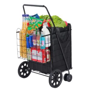 upgraded shopping cart w/ 360° swivel wheels & waterproof basket liner for groceries, shopping laundry - foldable collapsible & lightweight - extra large heavy duty utility cart