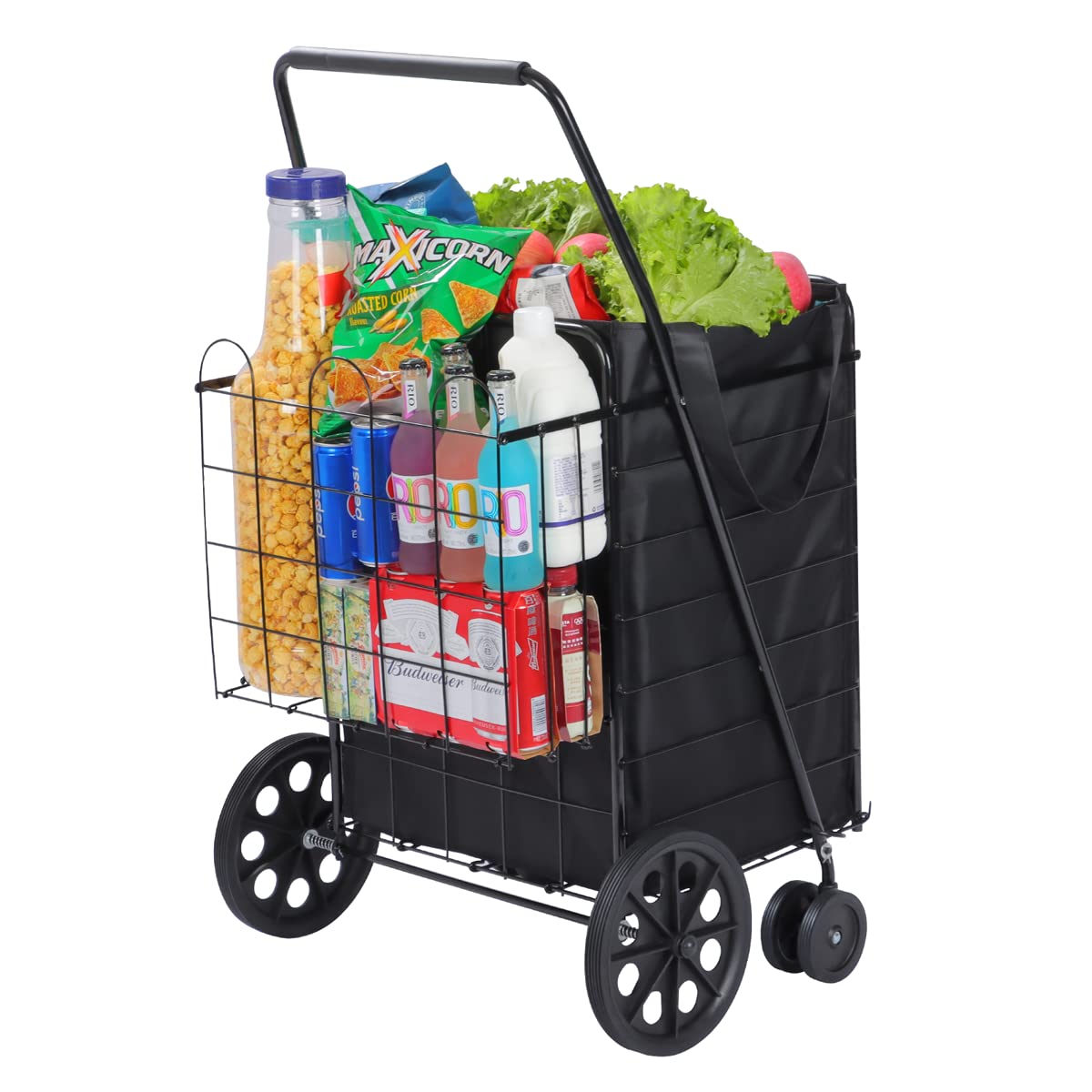 Upgraded Shopping Cart w/ 360° Swivel Wheels & Waterproof Basket Liner for Groceries, Shopping Laundry - Foldable Collapsible & Lightweight - Extra Large Heavy Duty Utility Cart