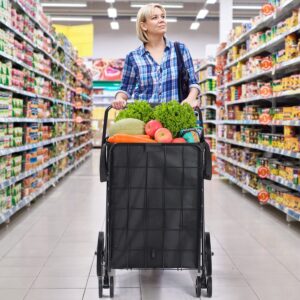 Upgraded Shopping Cart w/ 360° Swivel Wheels & Waterproof Basket Liner for Groceries, Shopping Laundry - Foldable Collapsible & Lightweight - Extra Large Heavy Duty Utility Cart