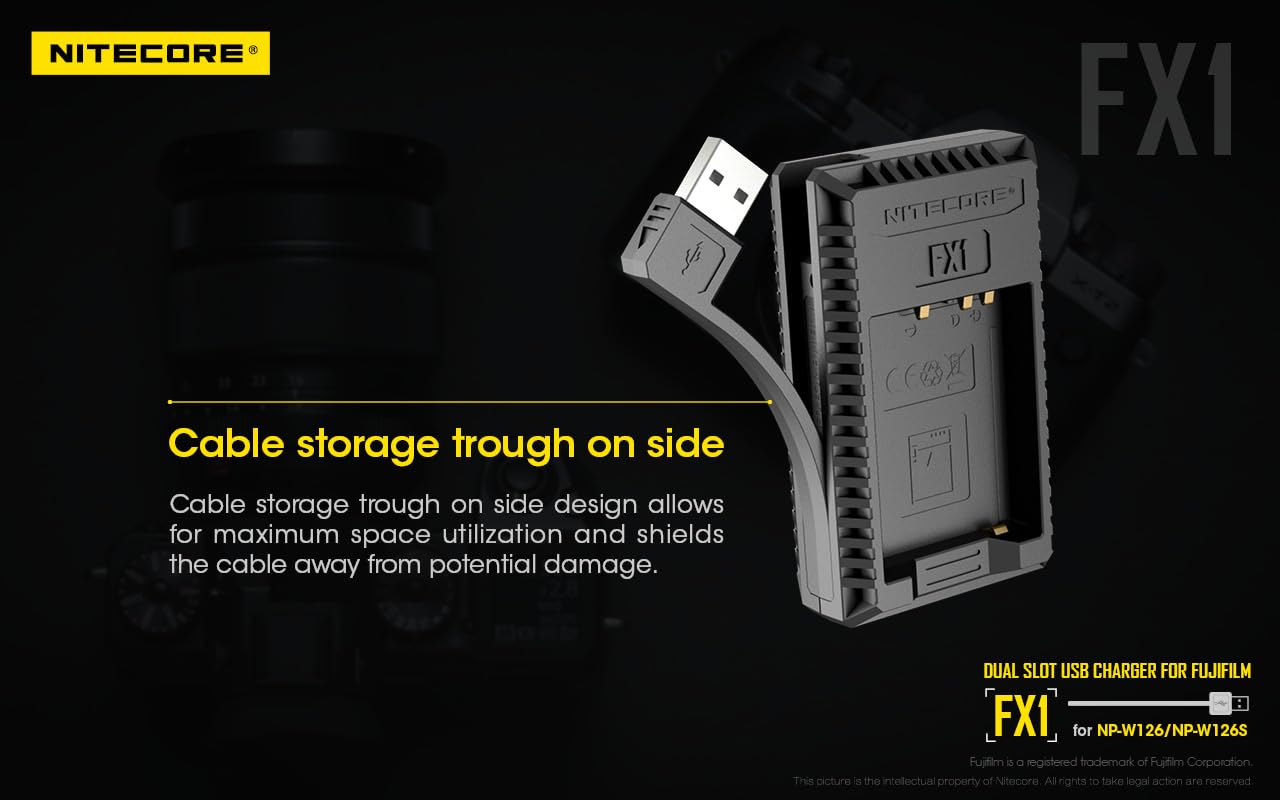 Nitecore FX1 2-Slot Digital Charger and NC-BP004 Battery Bundle Compatible with Fujifilm NP-W126 and NP-W126S Batteries
